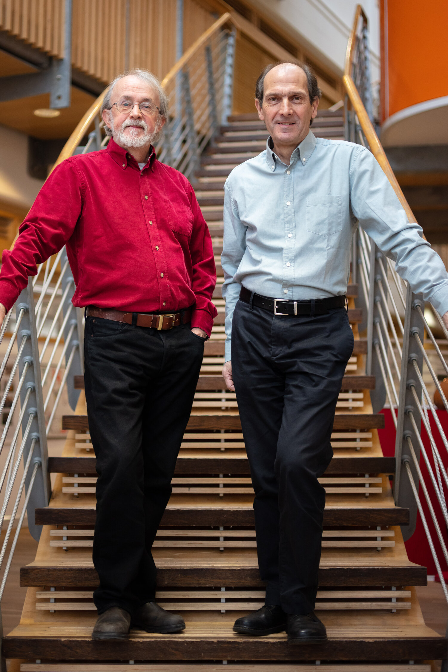Peter Lord and David Sproxton, founders of Aardman Animations, on the day it became employee-owned in 2018.