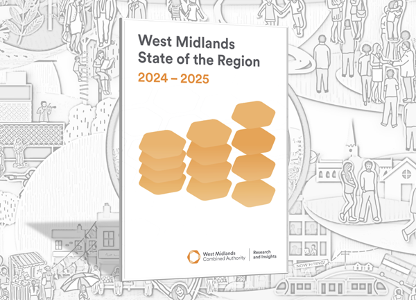 Front page of the WMCA State of the Region Report on a community-themed background of drawings