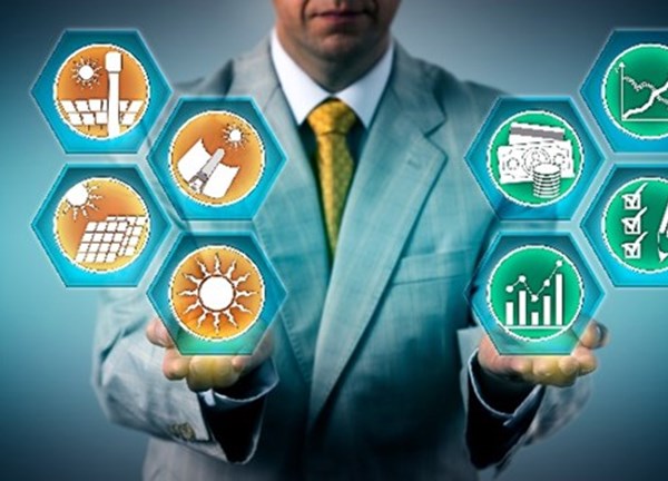 A Person In A Suit Holding Hexagons With Planning And Energy Icons Ai Generated