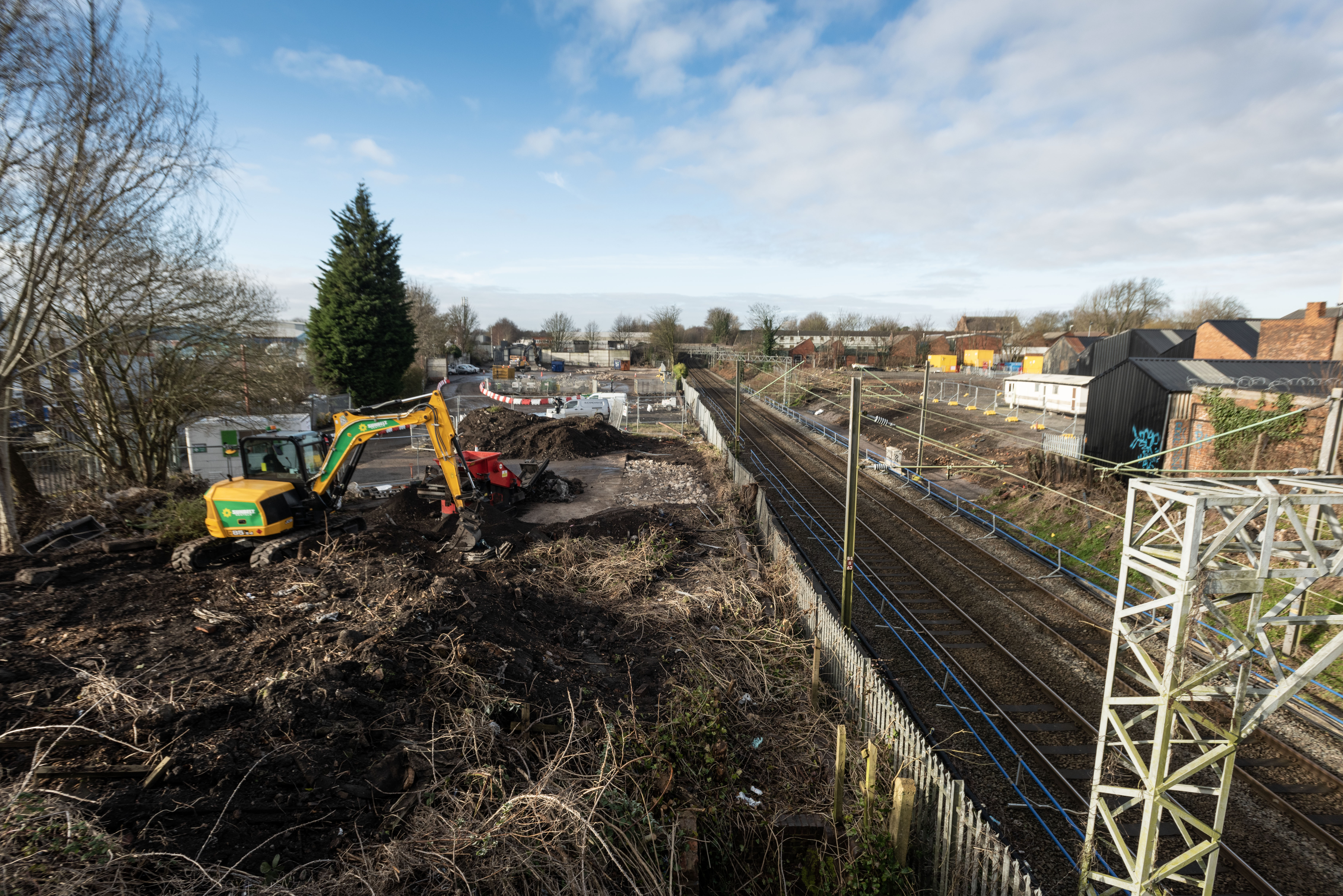 Overlooking Willenhall Station site - diggers and demolition activity either side of railway line